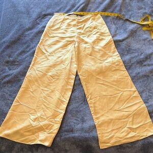 Wide-Leg Gold Silk/Sartin Pants